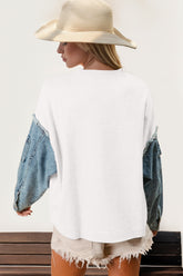 Double Take Raw Edge Star Contrast Sweatshirt OutfitFlow